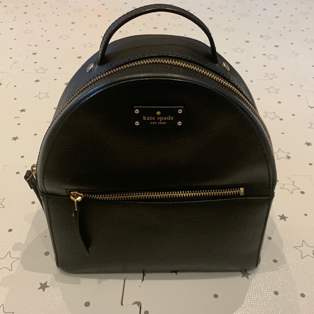 Gently Used Kate Spade Genuine Leather Black Backpack bag Gold Zipper